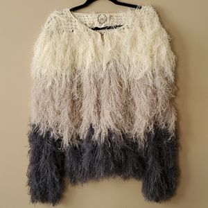 Shaggy Knit Color Block Cardigan One Size